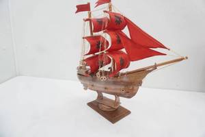 Vintage Wooden Pirate Ship Model 17.5 tall by 16.5 long
