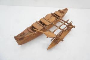 Vintage hand-carved wooden model. Polynesian Outrigger Canoe. Vaka  Wa