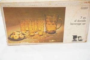 Vintage Hazleware El Dorado 7-Piece Beverage Set. G-3207 Gold Pattern