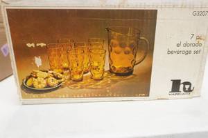 Vintage Hazleware El Dorado 7-Piece Beverage Set. G-3207 Gold Pattern