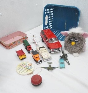 Basket of Vintage Toys and Diecast Metal Cars