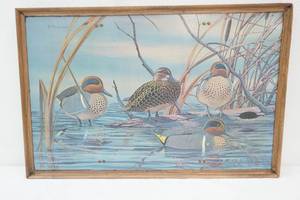 23x 15 Vintage TV Tray wwaterfowl print. J. MacLeod