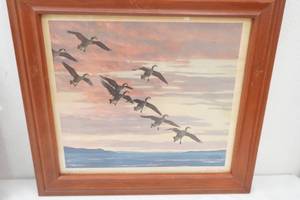 19x 17 Right on Time Canadian Geese Framed Art Print. by Richard E. Bishop