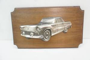 19x 11 Pewter Relief Wall Plaque. 1955 Ford Thunderbird