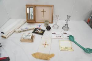 Collectibles. Crystal Glass Crucifix Candle Holders, Vintage Prints, Serenity Prayer