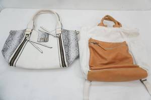 Womens Purse & Backpack. PU White Leather & Snake Skin, Canvas Backpack