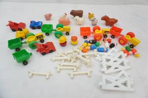 Vintage Fisher Price Little People, Farm Animals, Tractors, Cars, Police Car, Farm Yard Fencing