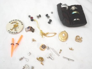 Jewelry Lot Assorted Costume Jewelry. Gaged Earrings & Stretcher, Vintage Norwegian Power Pin