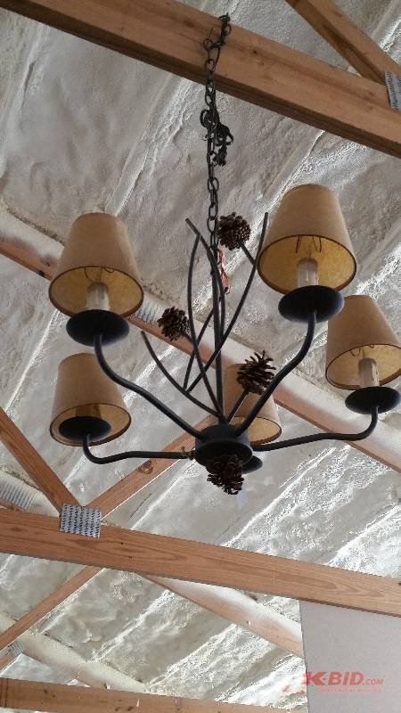 lot 134 image: Metal Log Chandelier with Real Pine Cones