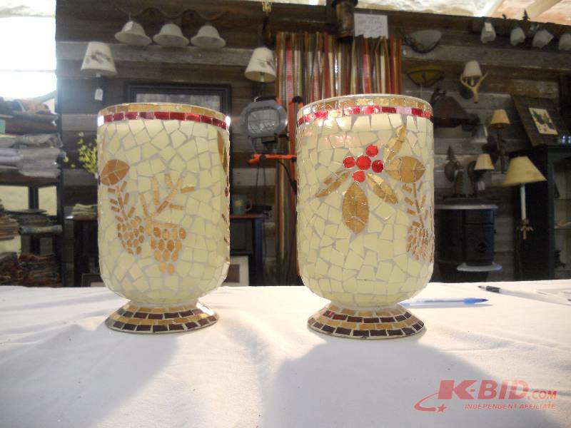 lot 36 image: Rustic Hurricane Candle Holders