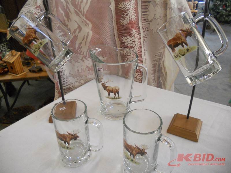 lot 82 image: Elk & Moose Pitcher and Mugs