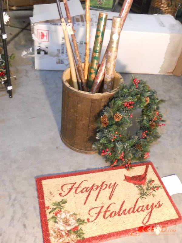 lot 393 image: Handcrafted Hiking Sticks & Barrel