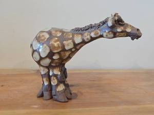 Vintage Giraffe theme Clay Pottery Figurine (Signed) by J.A. Hamilton (1981)