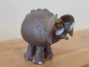 Vintage Elephant theme Clay Pottery Figurine (Signed) by J.A. Hamilton (1981)