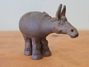 Vintage Donkey theme Clay Pottery Figurine (Signed) by J.A. Hamilton (1981)