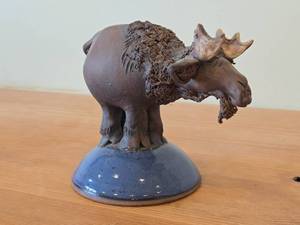 Vintage Moose theme Clay Pottery Figurine (Signed) by J.A. Hamilton (1977)