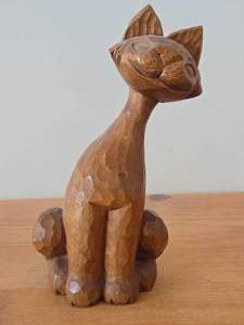 Cat theme Hand carved Wood Sculpture by Renowned Mexican Artist Jose Pinal (Signed)