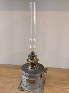 Vintage Tryg 14 Petrol  Kerosene Table Lamp with Metal Base and Tall Glass Chimney