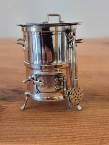 2 12 57-grams (total) Italian .800 Solid Silver Novelty Miniature Fryer with Accessories - Scoop, Spatula, Strainer and Lid