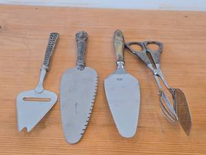 360-grams (total) Sterling Silver Housewares - Pie  Cake Servers (x2), Scissor-style Serving Tong  830S Silver Cheese Slicer