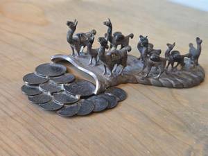 168-grams (total) Llama theme Peruvian Silver Figurine mounted on Coins