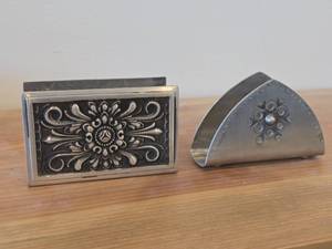 Lot of (2) Vintage Pewter Napkin Holders (Norway)