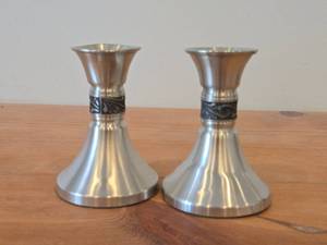 Lot of (2) Vintage Pewter Matching Candleholders (Norway)