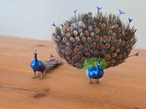 Lot of (2) Peacock theme Handcrafted Hand-painted Table Statues