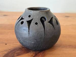 Handmade Reticulated Black Clay Pottery 4 x 5