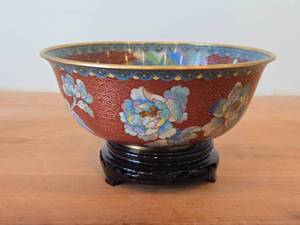 Chinese Cloisonne Enameled Bowl 3 14 x 8