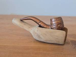 Vintage Handcrafted Wooden Tobacco Pipe with Wooden Scoop for Display  Storage