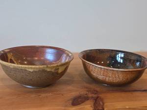 Lot of (2) Handmade Hand painted Stoneware Ceramic Pottery Bowls (Signed) 9Dx3-12, 9Dx4