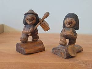 Lot of (2) Vintage 4 12 Troll theme Hand-carved Wooden Figurines by Swedish Carver Bengt Brask (Signed)