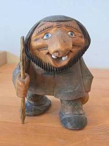 Vintage Norwegian Troll theme Hand-carved Wooden Figurine by Ole Oien (Signed) (Norway)