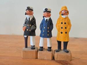 Lot of (3) Vintage 8 14 Fisherman and Nautical  Sea Captain theme Hand carved Wood Figurines