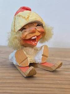 Vintage 3 34 Troll Gnome Snowflake theme Hand carved Wood Figurine (Norway)