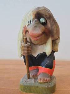 Vintage 7 12 Troll theme Hand carved Wood Figurine  Norwegian Folk Art style