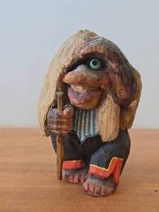 Vintage 6 12 Troll theme Hand carved Wood Figurine  Norwegian Folk Art style