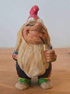 Vintage 6 Norwegian Nisse Troll theme Hand carved Wood Figurine by Henning (Norway)