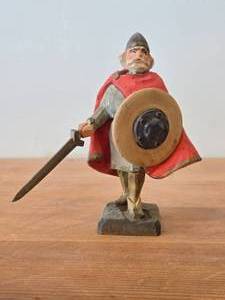 Vintage 6 Viking Warrior theme Hand carved Wood Figurine by Henning Engelsen (Norway)