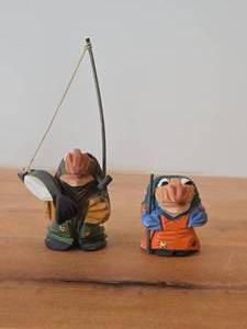 Lot of (2) Vintage Norwegian Troll theme Hand carved Hand painted Wood Figurines by Henning (Norway)