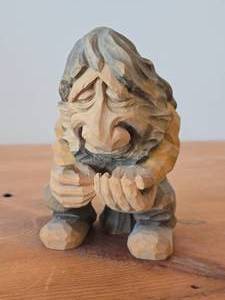 Vintage 6 Norwegian Troll theme Hand carved Wood Figurine by MLH (on bottom) (Signed) by Henning (Norway)  Folk Art style