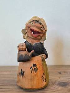 Vintage 7 12 Peasant Woman with Tea Kettle Troll theme Hand carved Wood Figurine by Henning Engelsen (Norway)