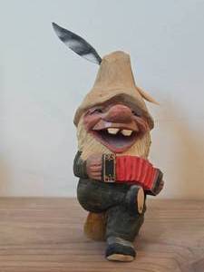 Vintage Musician Troll theme Hand carved Wood Figurine by Henning (Norway)