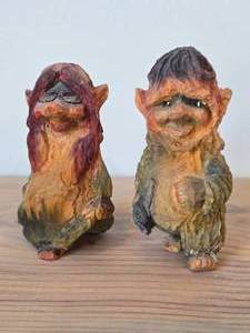 Lot of (2) Vintage 5 12 Troll Couple theme Hand carved Wood Figurines by Henning (Norway)