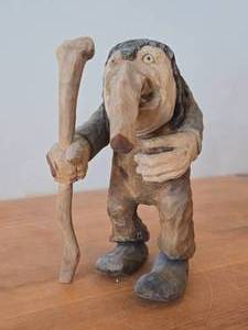 Vintage 9 Troll theme Hand carved Wood Figurine (Signed) by Asbjorn Raanaa  Norwegian Folk Art style