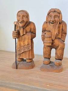 Lot of (2) Vintage 7 Hand carved Wood Figurines