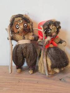 Lot of (2) Troll theme Handmade in Natural Materials Figurines by Rendalen (Signed) (1978)  Folk Art style