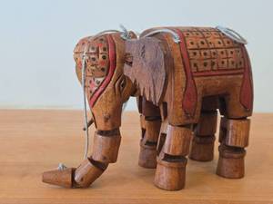 Vintage Indian Elephant theme Handmade Wooden Marionette Jointed Puppet