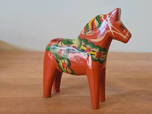 Vintage Dala Horse theme Hand carved Hand painted Wood Figurine by G.A. Olsson (Nusnas Mora Sweden)